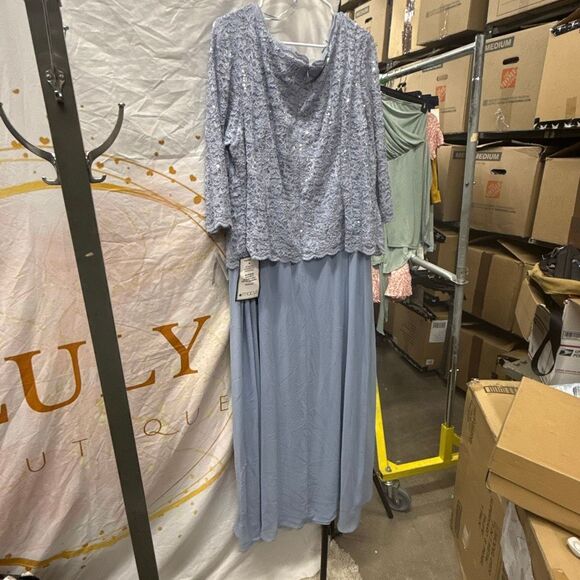 ALEX EVENINGS WOMAN Womens Light Blue Stretch Sequined Zippered Chiffon Overlay - Picture 3 of 4